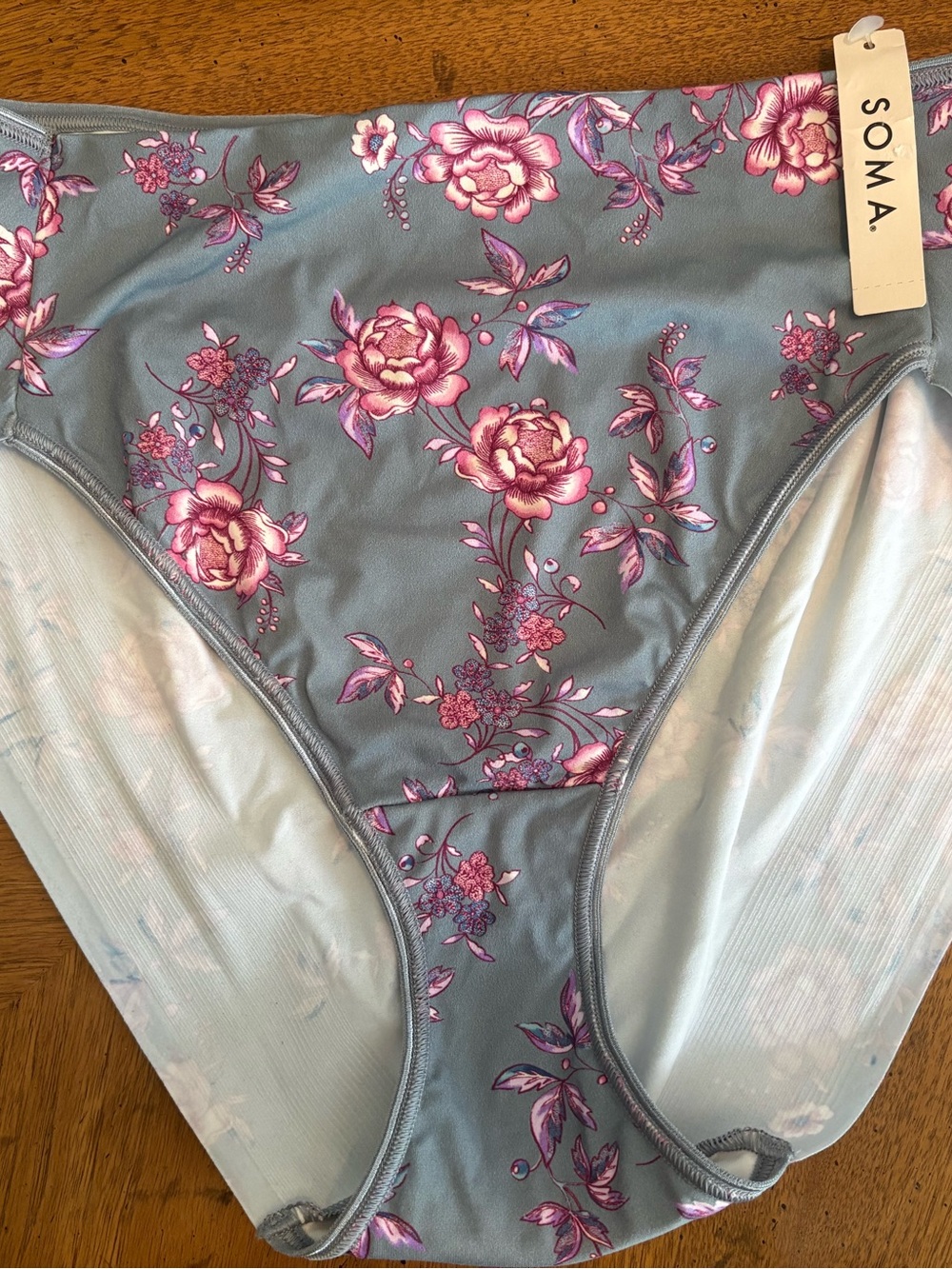 NWT Soma High Leg Brief Panties XL Juliet Floral Mist Indigo $26